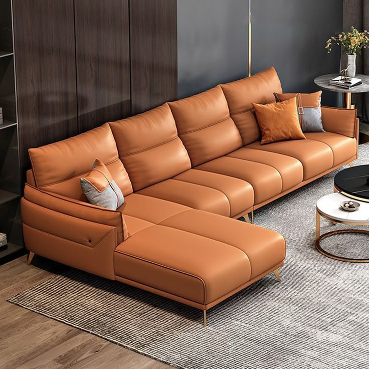 5 Shape Maroon Leather Sofa